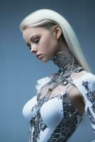 a beautiful woman in a futuristic outfit generative ai photo