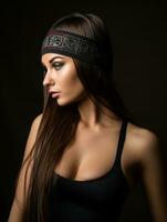 a beautiful woman wearing a headband on a black background generative ai photo