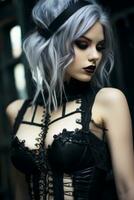 a beautiful woman with gray hair and black corset generative ai photo