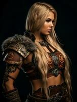 a beautiful woman with long blonde hair in armor generative ai photo