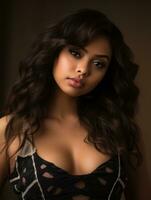 a beautiful young woman in a black bra top generative ai photo