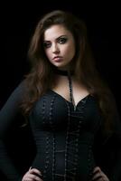 a beautiful young woman in a black corset with her hands on her hips generative ai photo