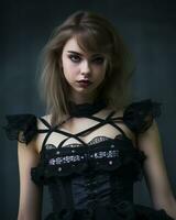 a beautiful young woman in a black corset generative ai photo
