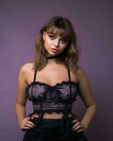 a beautiful young woman in a black lace bralet generative ai photo