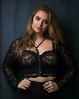 a beautiful young woman in a black lace top generative ai photo