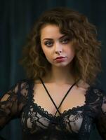 a beautiful young woman in a black lace top generative ai photo