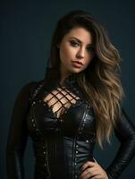 a beautiful young woman in a black leather outfit photo