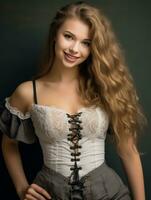 a beautiful young woman in a corset posing for the camera generative ai photo