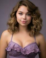 a beautiful young woman in a purple bra top generative ai photo