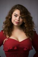 a beautiful young woman in a red dress posing for the camera generative ai photo