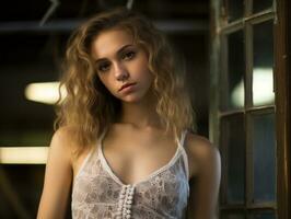 a beautiful young woman in a white lace top generative ai photo