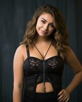 a beautiful young woman in black lingerie posing for the camera generative ai photo