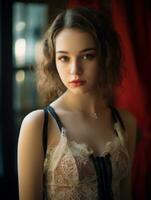 a beautiful young woman in lingerie posing for the camera generative ai photo