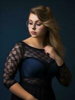 a beautiful young woman wearing glasses and a black dress generative ai photo