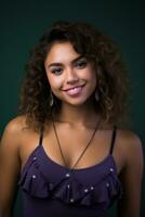 a beautiful young woman with curly hair posing for the camera generative ai photo