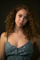 a beautiful young woman with curly hair posing for the camera generative ai photo