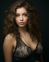 a beautiful young woman with curly hair posing for the camera generative ai photo