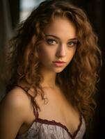 a beautiful young woman with curly hair generative ai photo