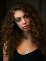 a beautiful young woman with curly hair generative ai photo