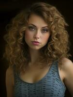 a beautiful young woman with curly hair generative ai photo