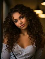 a beautiful young woman with curly hair generative ai photo