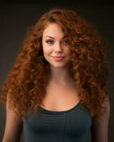 a beautiful young woman with curly red hair posing for the camera generative ai photo