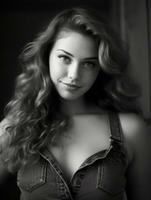 a black and white photo of a beautiful young woman generative ai