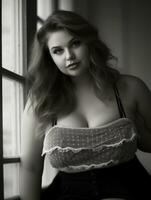 a black and white photo of a woman in lingerie generative ai