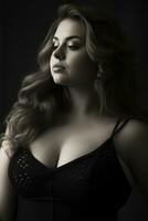 a black and white photo of a woman in lingerie generative ai