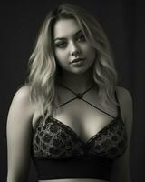 a black and white photo of a woman in lingerie generative ai