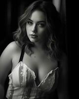 a black and white photo of a woman in lingerie generative ai