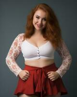 a red haired woman in a white top and red shorts generative ai photo