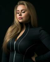 a woman in a black bodysuit posing for the camera generative ai photo