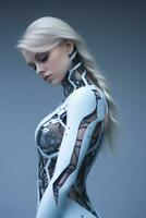 a woman in a futuristic body suit standing with her hands on her hips generative ai photo