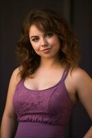 a woman in a purple tank top posing for the camera generative ai photo