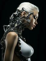 a woman in a robot suit with her back to the camera generative ai photo