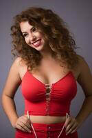 a woman in a red top posing for the camera generative ai photo