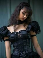 a woman wearing a black corset and black dress generative ai photo