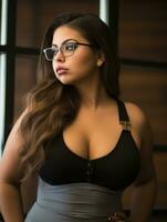 a woman wearing glasses and a black bra generative ai photo