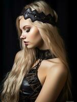 a woman with long blonde hair wearing a leather headband generative ai photo