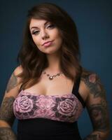 a woman with tattoos posing for a photo generative ai