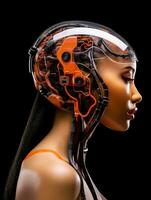 an image of a woman wearing an orange and black helmet generative ai photo