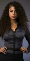 beautiful african american woman with long curly hair photo