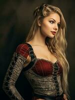 beautiful blonde woman with long hair in medieval clothes generative ai photo