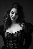 black and white photo of a woman in a corset generative ai