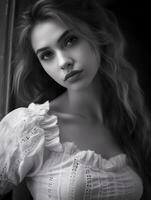 black and white portrait of a beautiful woman photo