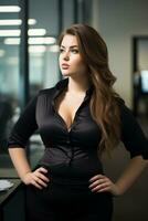 portrait of a beautiful business woman standing in an office with her hands on her hips generative ai photo