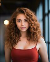 portrait of a beautiful young woman with curly hair generative ai photo