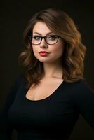 portrait of a beautiful young woman with glasses on a black background generative ai photo