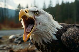 a bald eagle with its mouth open generative ai photo